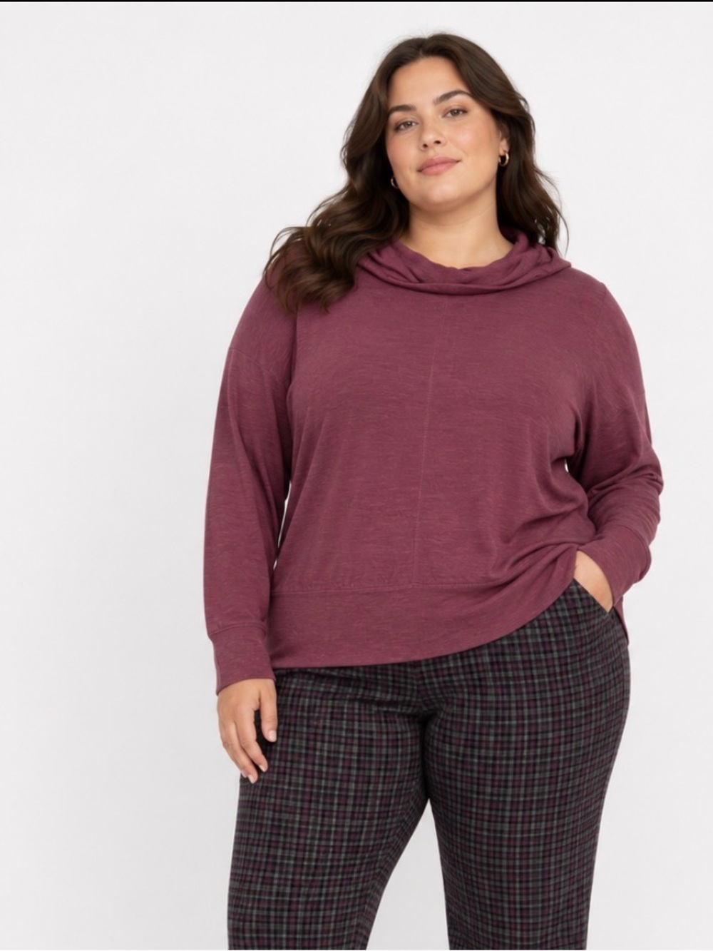 Fortune & Ivy Women's Long Sleeve Cowl Neck lightweight Sweater - Burgundy SZ XL